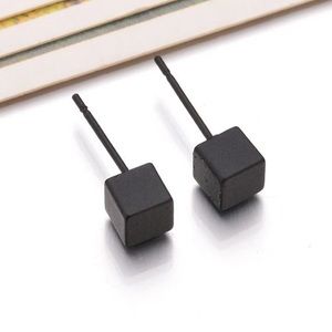 Black Cube Minimalist Stud Earrings